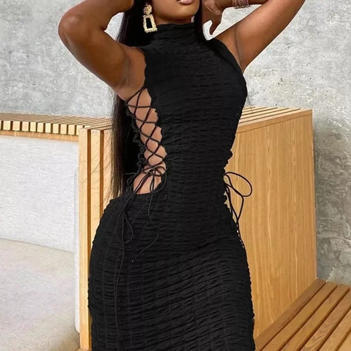 Sleeveless Turtleneck Bodycon Dress.