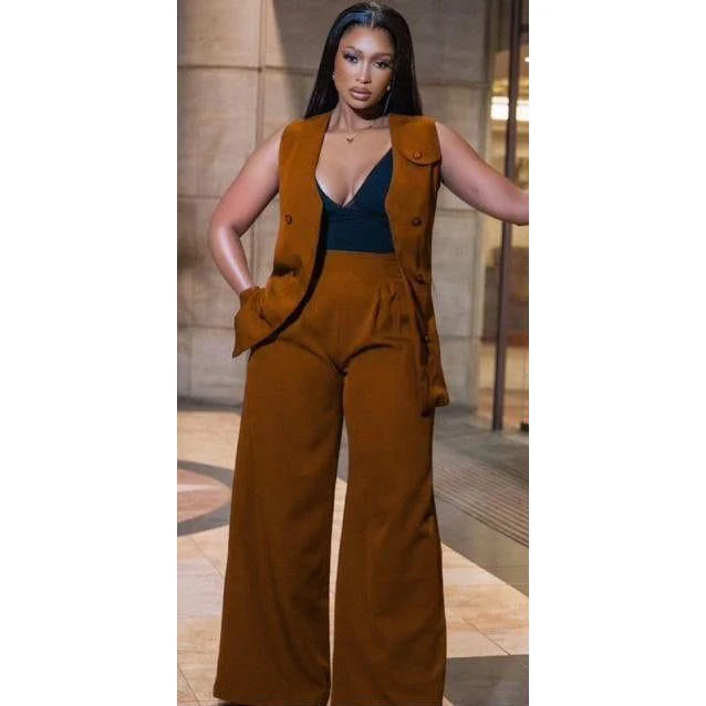 Sleeveless Two-piece Waistcoat Pants Set, - Image 3