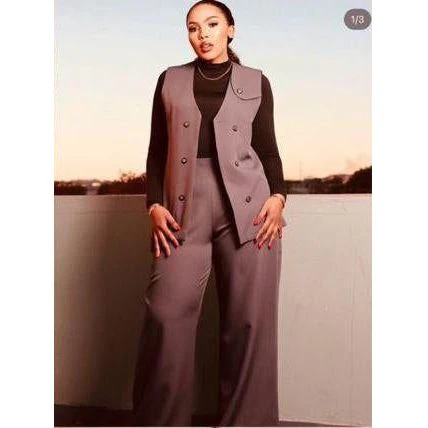 Sleeveless Two-piece Waistcoat Pants Set, - Image 6