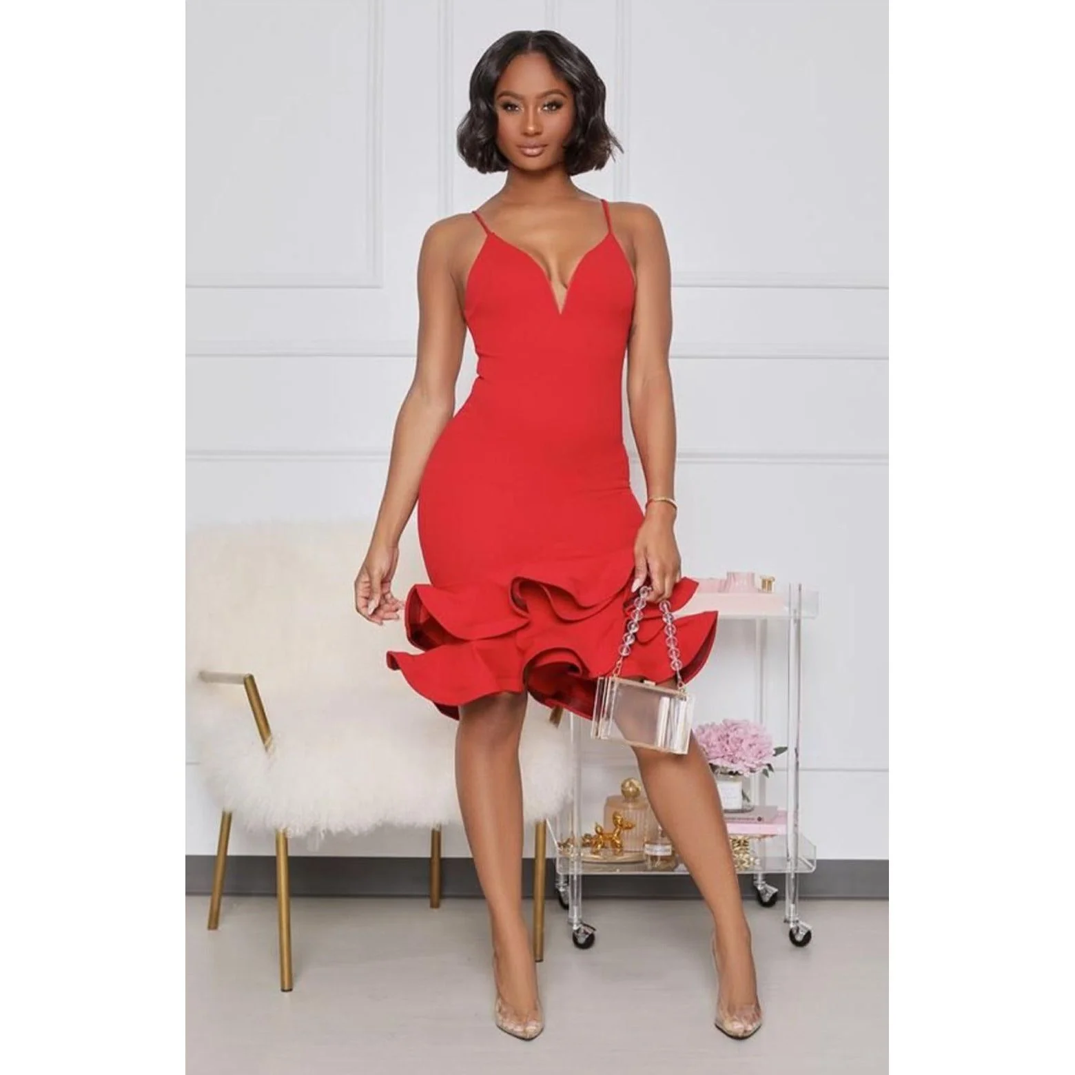 Sleeveless V-Neck Bottom Flare Dress - Image 2