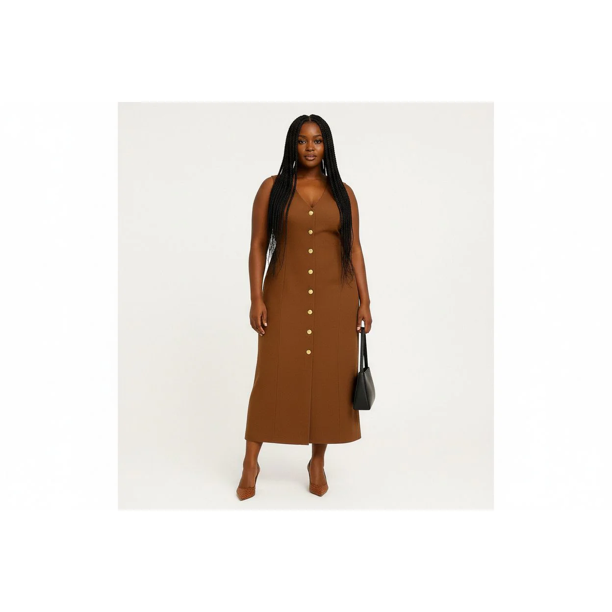 Sleeveless V-Neck Button Detailed Dress - Image 3