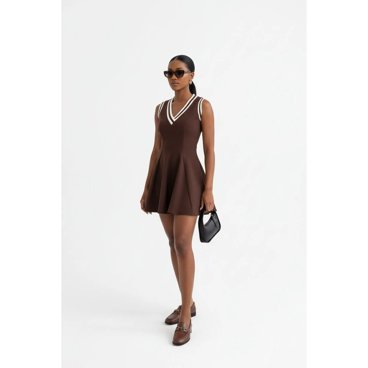 Sleeveless V-Neck Pleat Mini Dress - Image 5