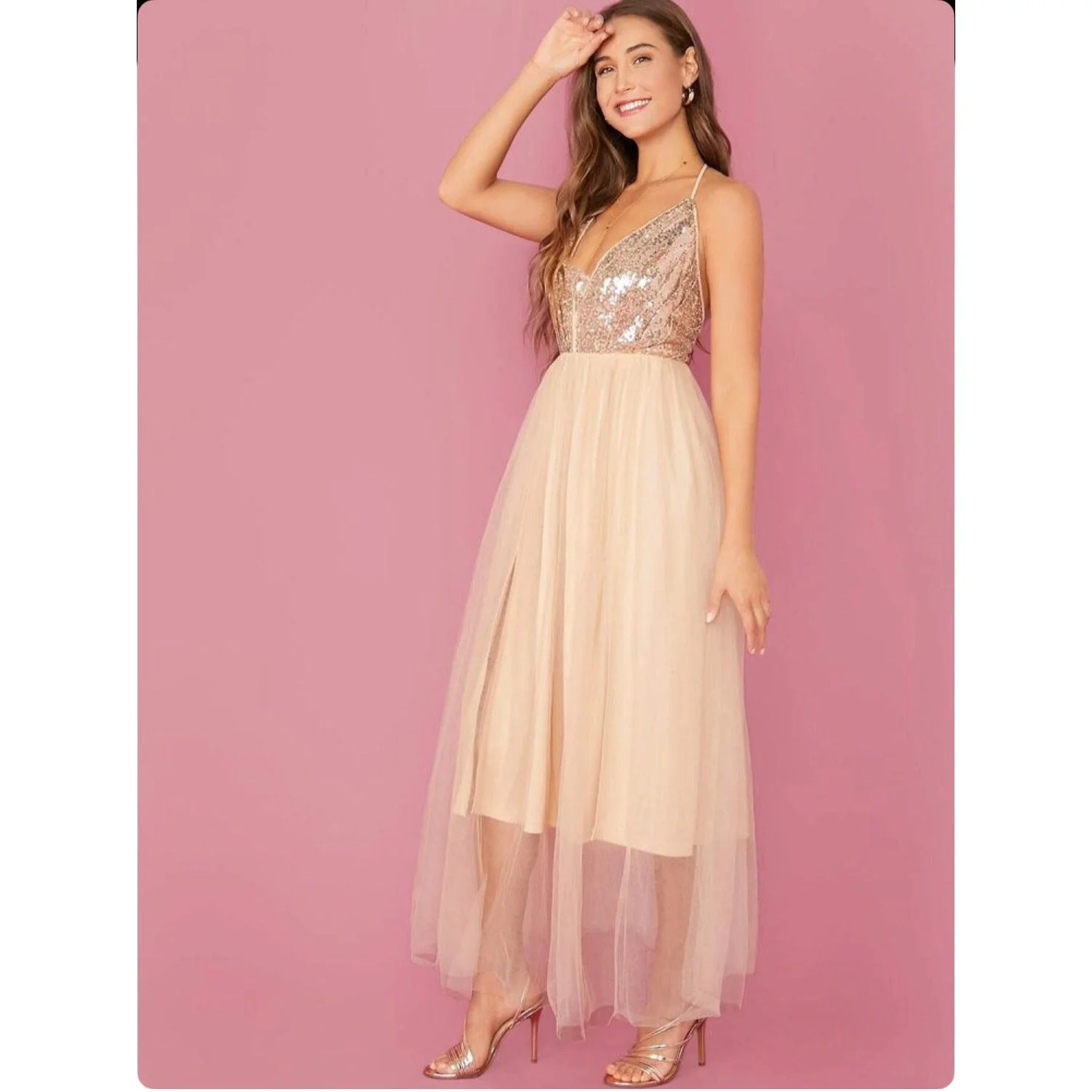 Sleeveless V-neck Sequins Prom Dress - Image 4