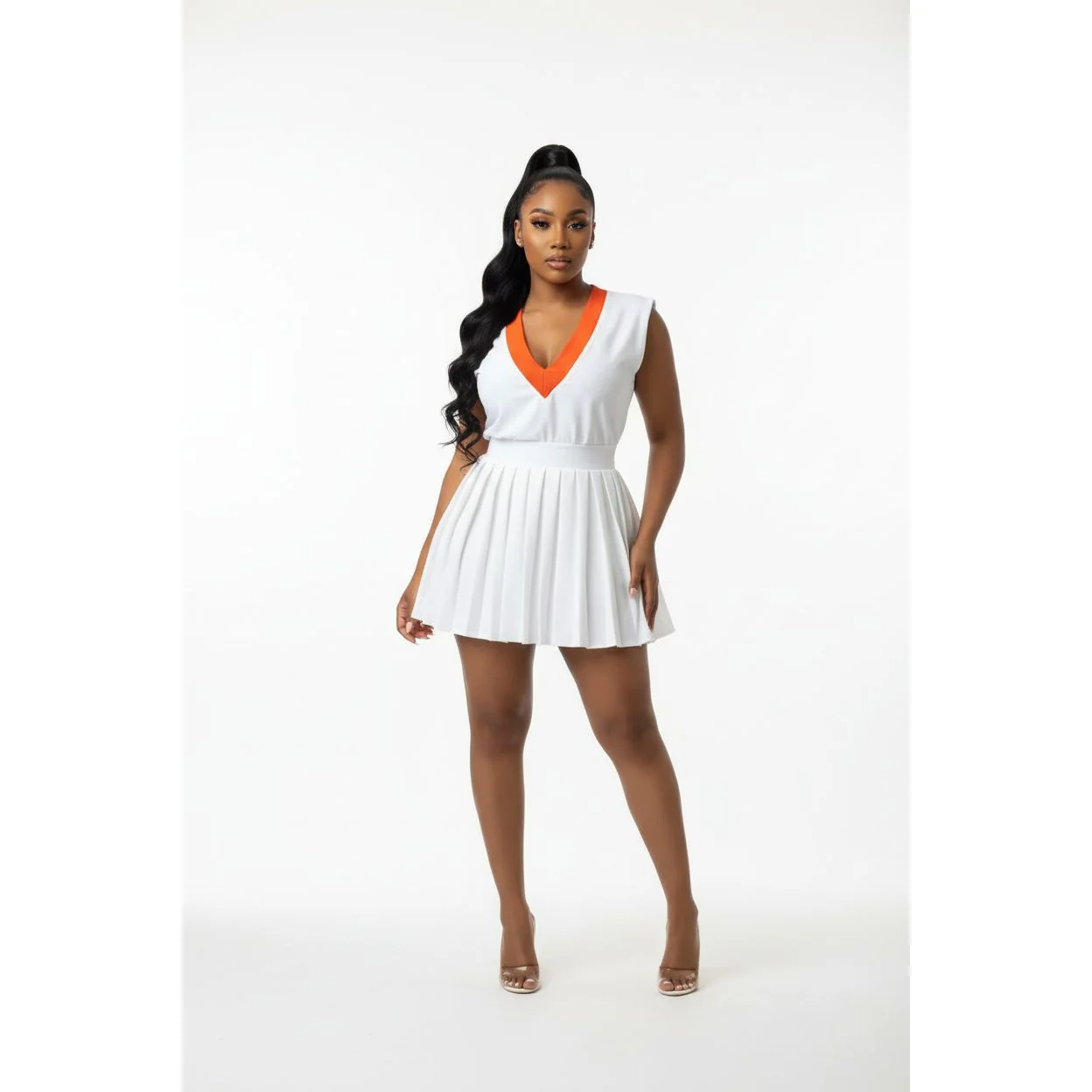 Sleeveless V-Neck Top & Mini Skirt Set - Image 2