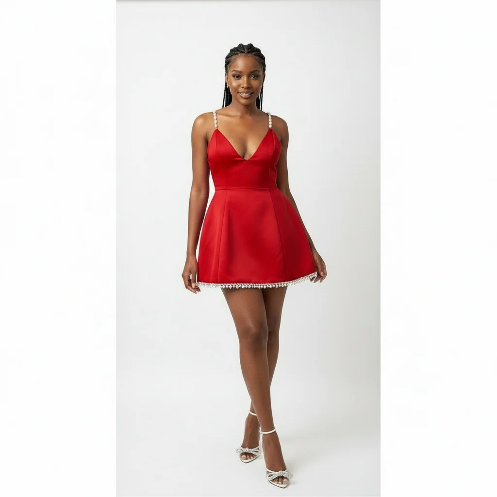 Pearls Bottom Slim Fit Elegant Mini Dress - Image 3