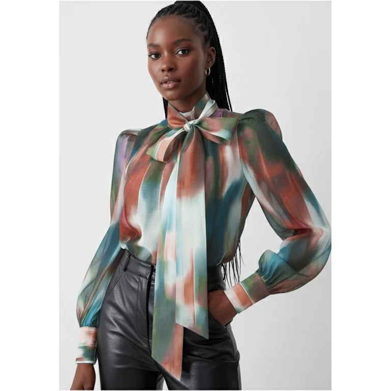 Slim fit long sleeve shirt with gradient bow. - Image 2