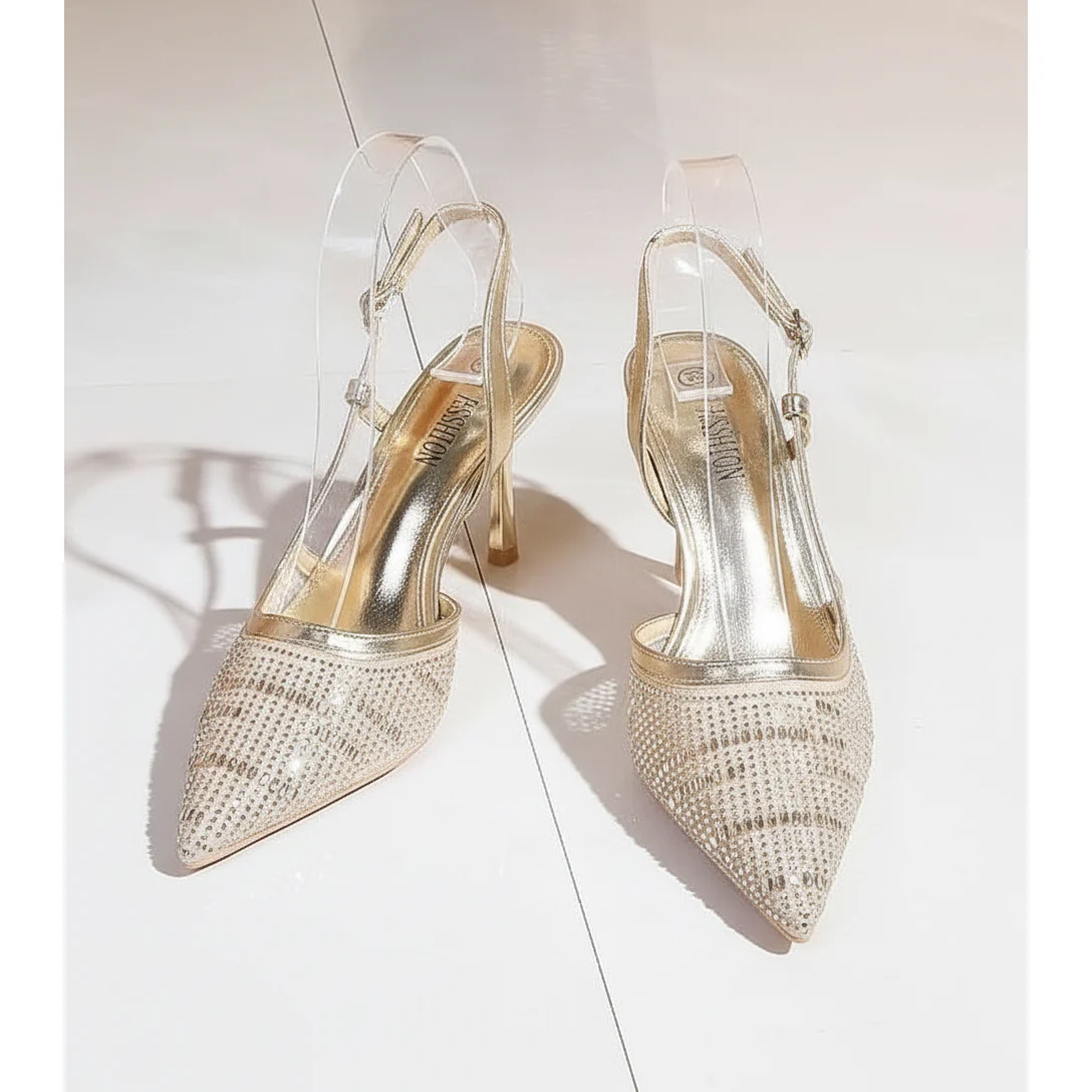Slingback Rhinestone Embellishment Pointed-toe Pumps - Image 3