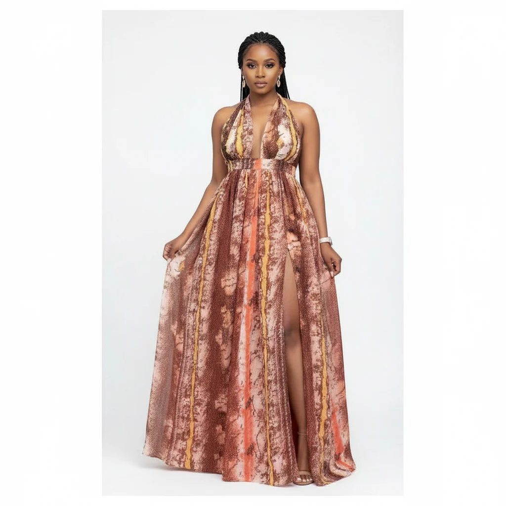 Hawaiian Style Slit Vacation Style Maxi Dress