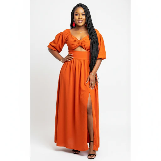 Slit Skirt and 3/4 Sleeve Crop Top 2 Piece Set - Image 3
