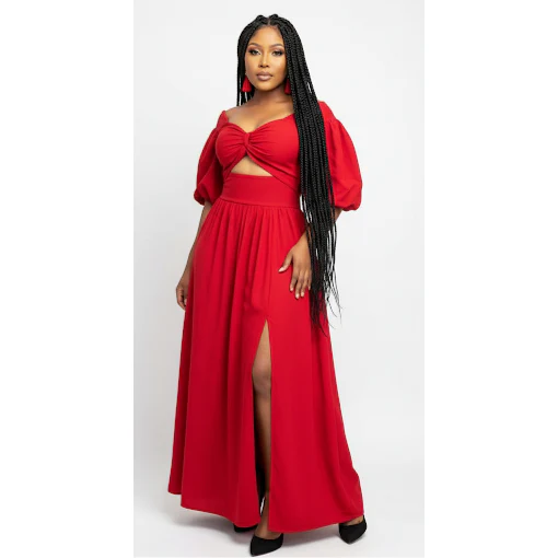 Slit Skirt and 3/4 Sleeve Crop Top 2 Piece Set - Image 5