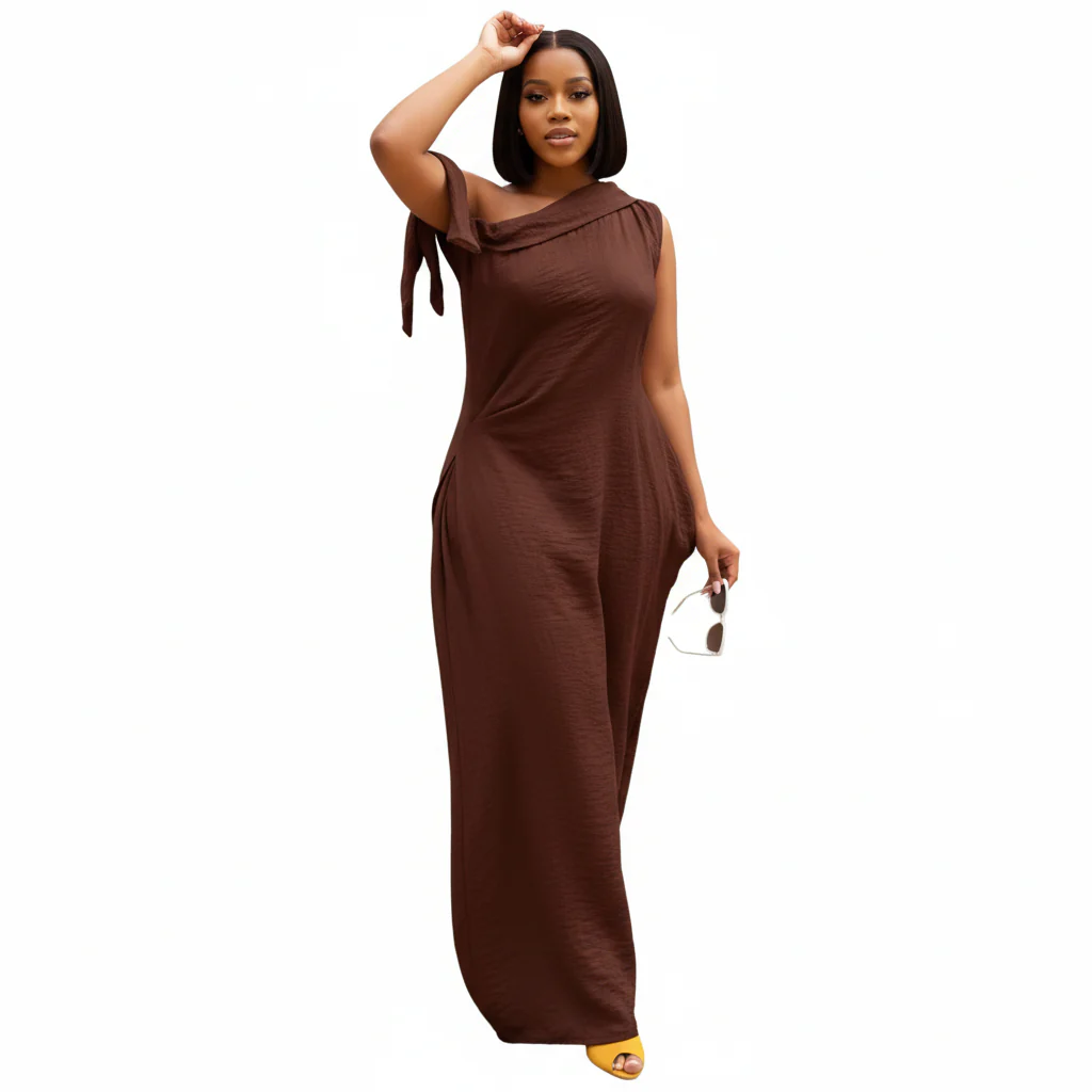 Sloping Collar Chiffon Overlay Party Elegant Asymmetric Sleeve Dress - Image 4