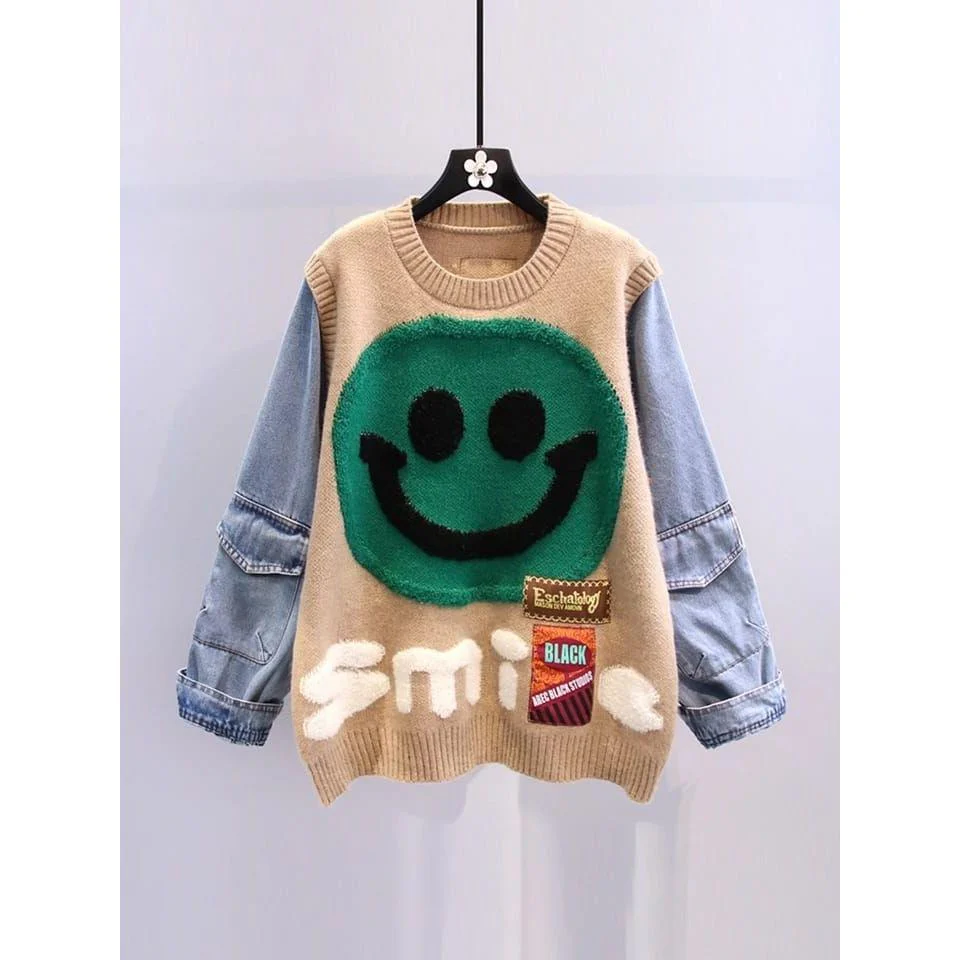 Smiling Face Denim Sleeve Jersey - Image 2