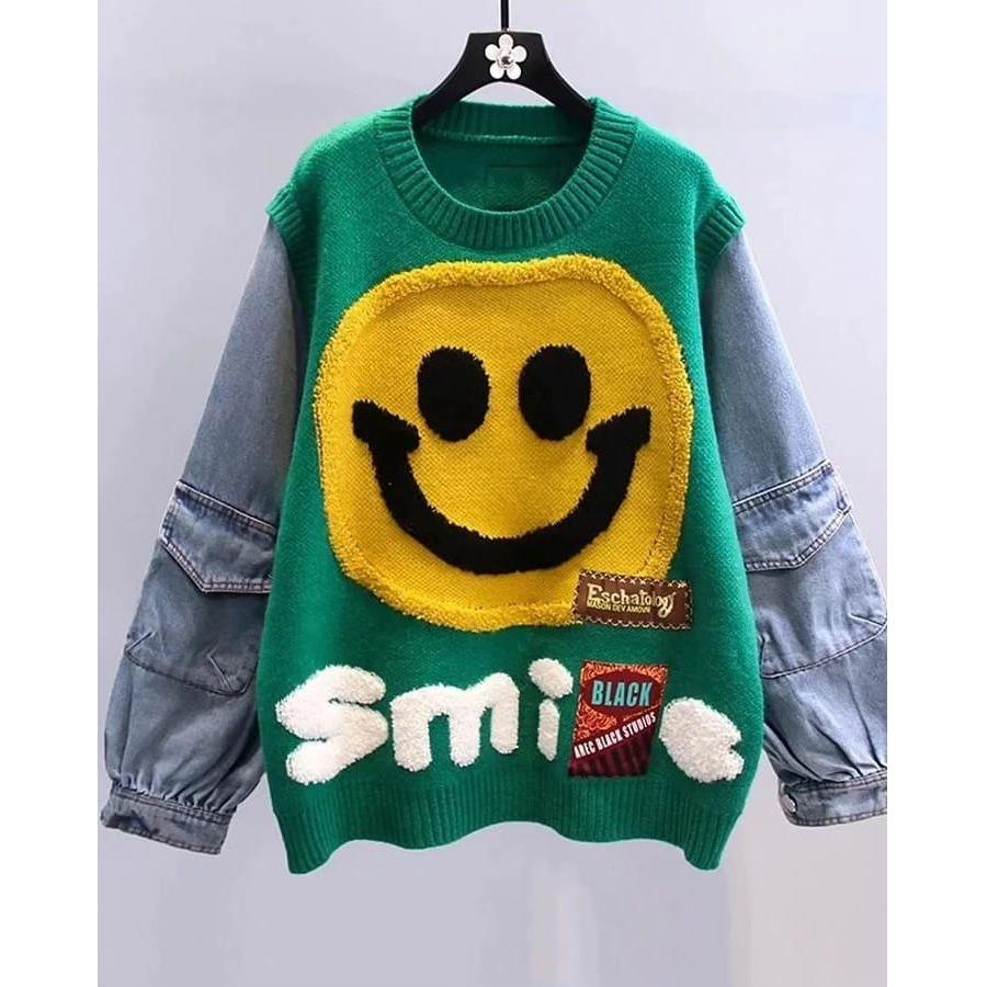 Smiling Face Denim Sleeve Jersey - Image 3