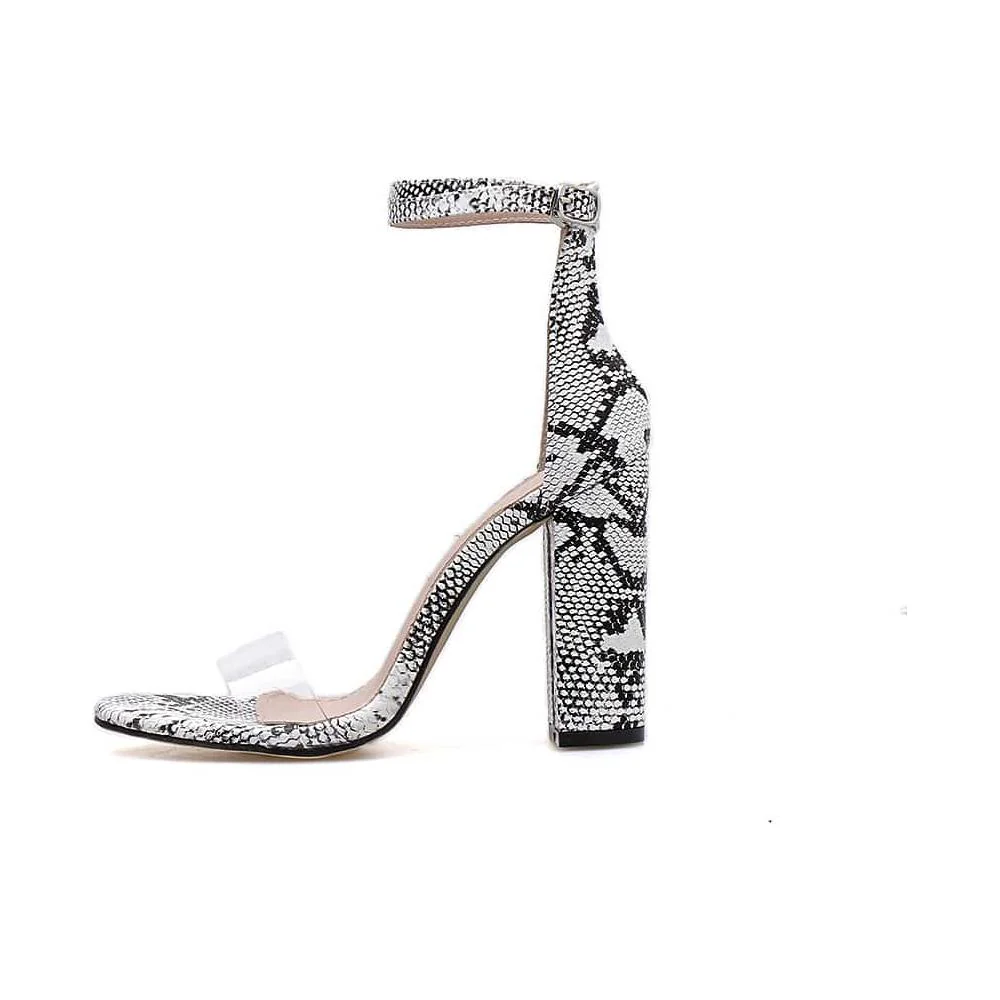 Snake Print PVC Gladiator Stiletto Sandals - Image 5