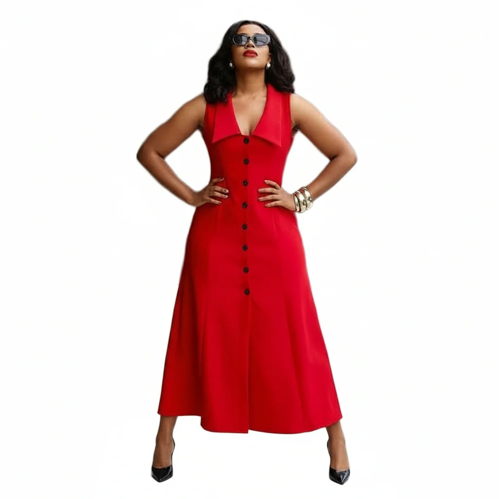 Solid Button Front Sleeveless Shirt Dress - Image 4
