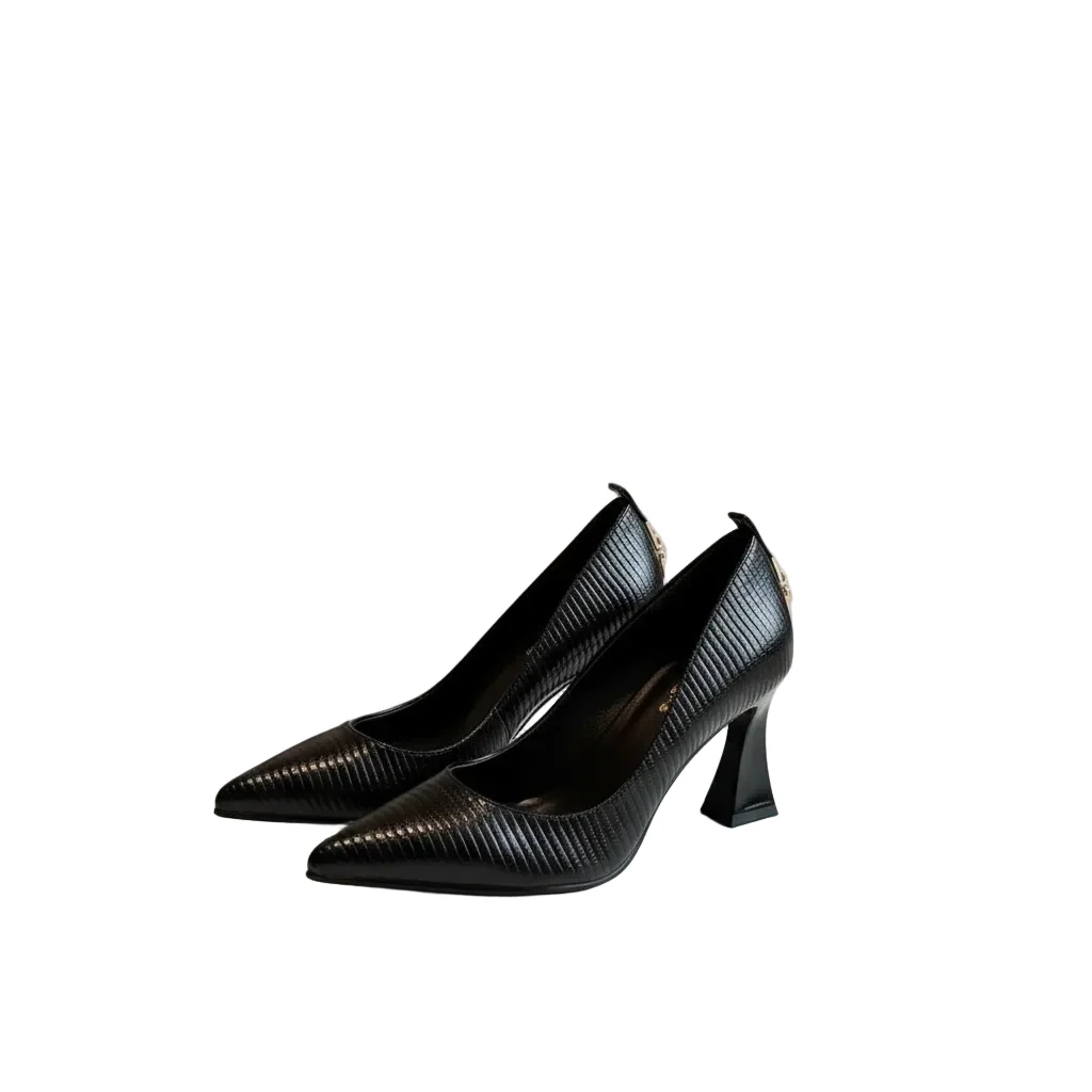 Solid Color Buckle Decor High Heel Slip-On Pumps - Image 2