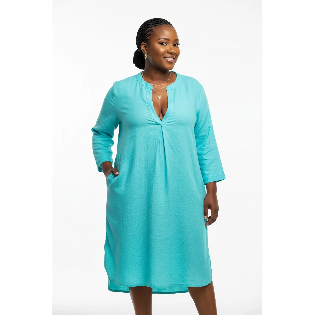 Solid Color Button Plus Size Shirt Dress - Image 2