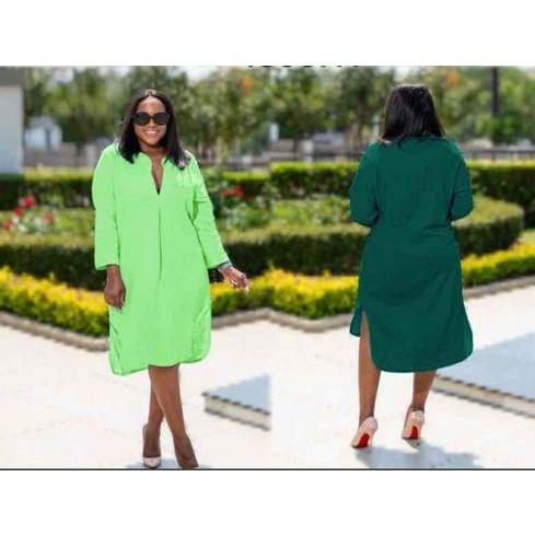 Solid Color Button Plus Size Shirt Dress - Image 3