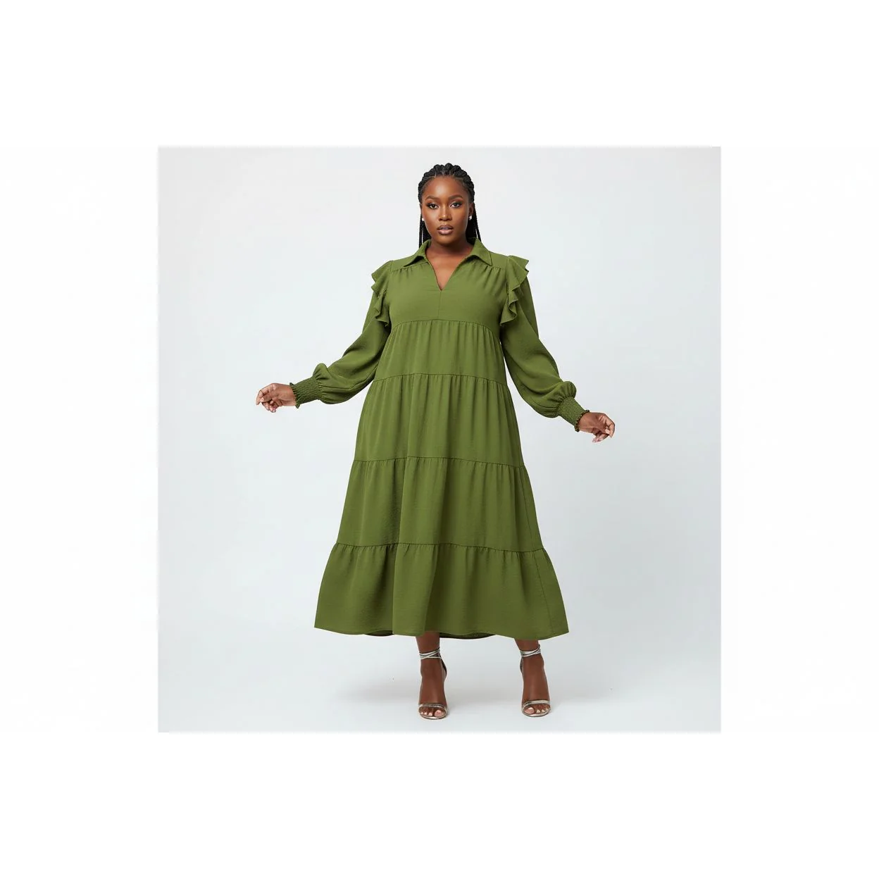 Solid Color Collar Shirt Dress - Image 2