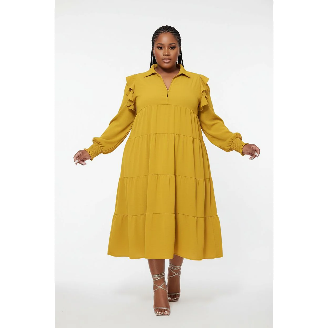Solid Color Collar Shirt Dress - Image 5