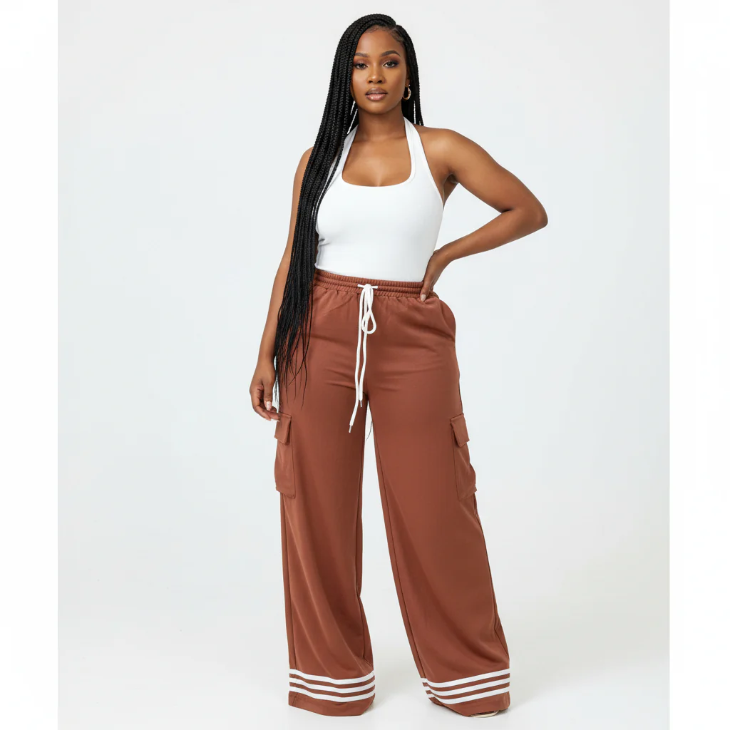 Solid Color Drawstring Tie Pants - Image 2
