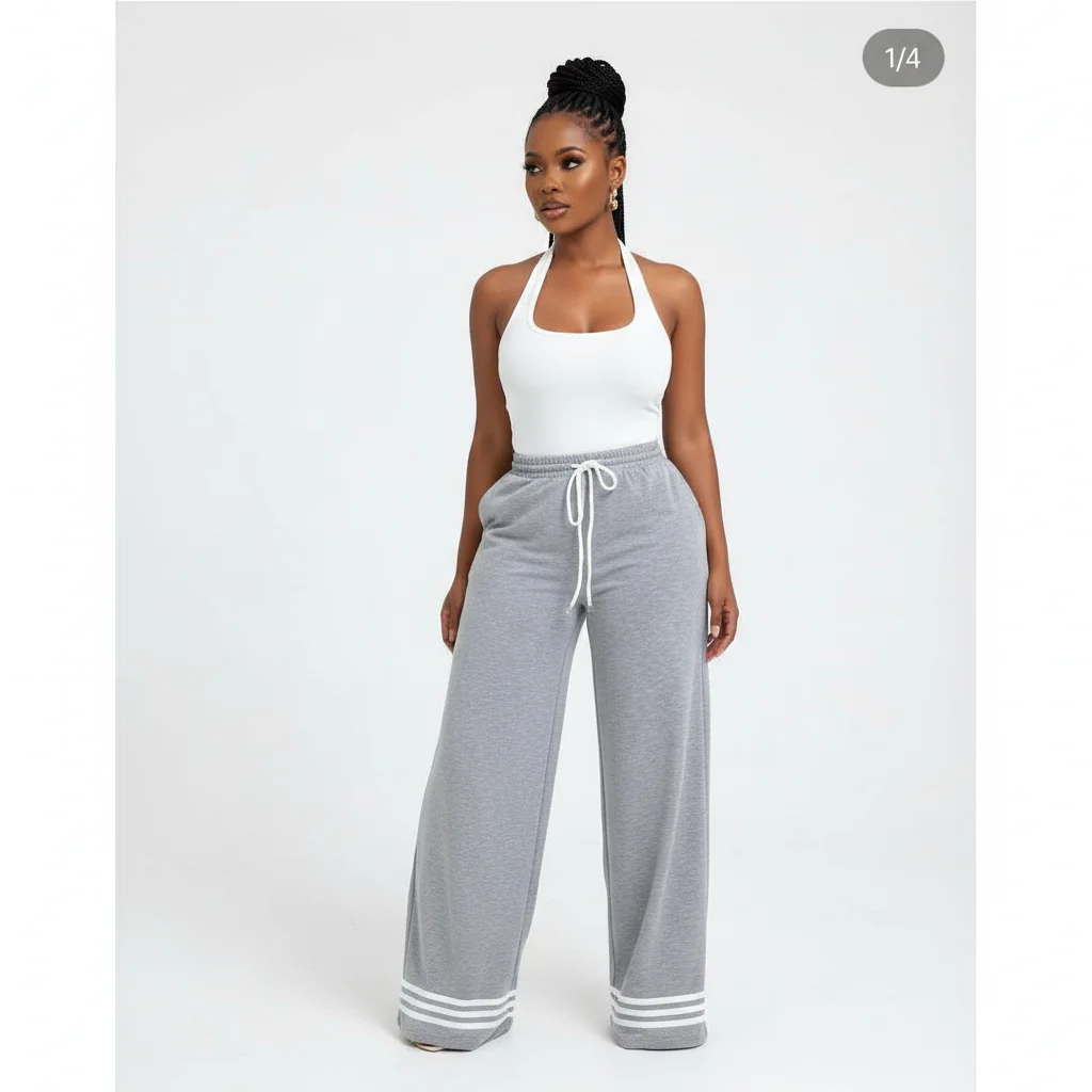 Solid Color Drawstring Tie Pants - Image 3