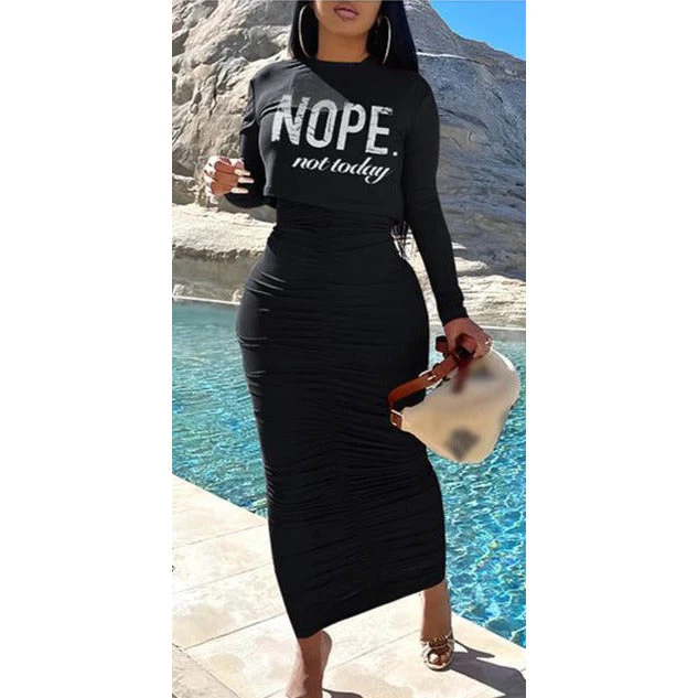 Solid Color Dress and Printed Crop Top Set - Image 4
