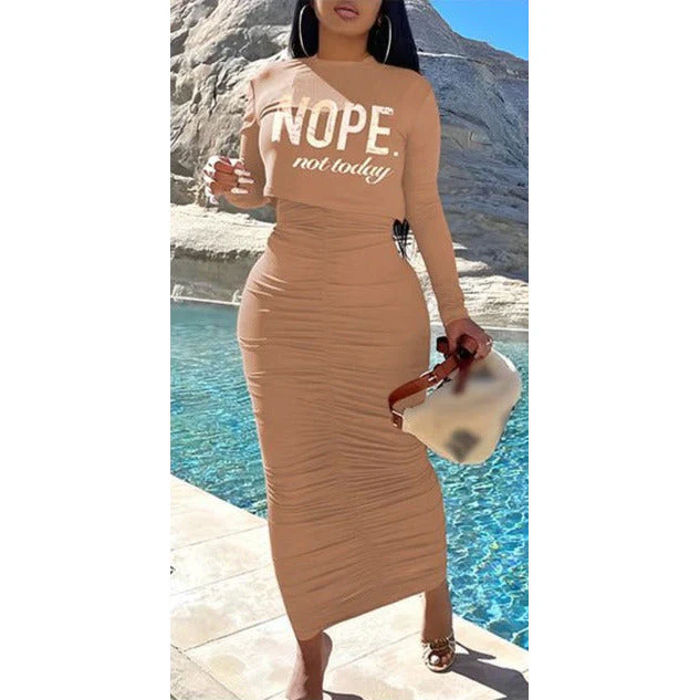 Solid Color Dress and Printed Crop Top Set - Image 6