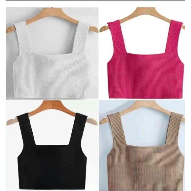 Solid Color Knitted Sleeveless Crop Top. - Image 5