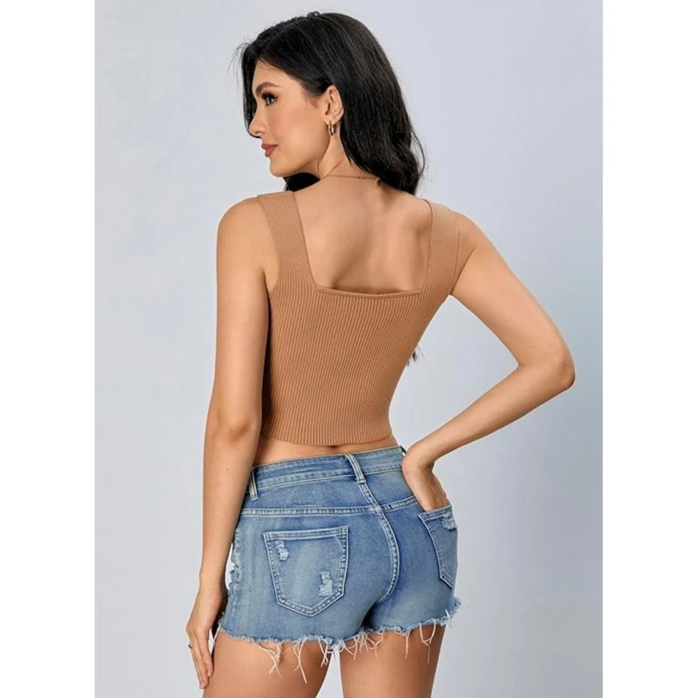 Solid Color Knitted Sleeveless Crop Top. - Image 6