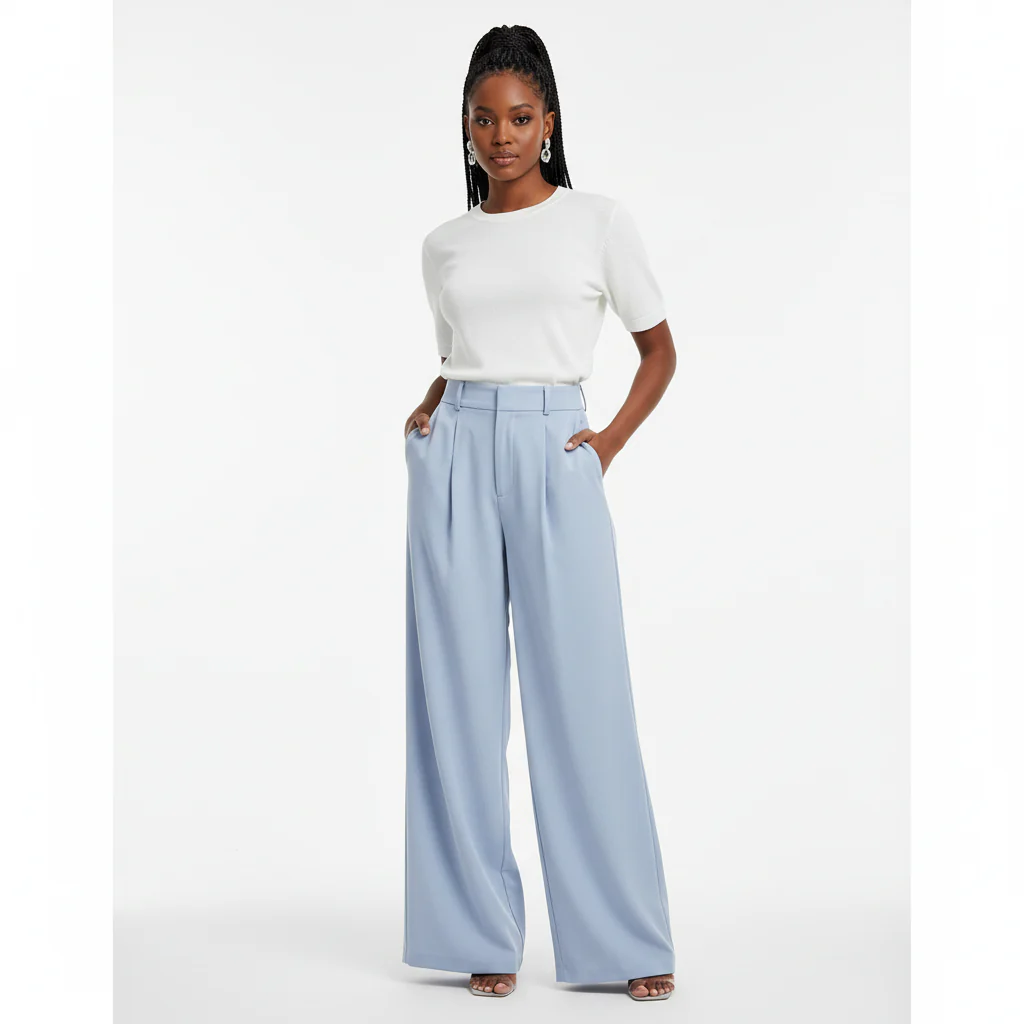 Solid Color Wide Leg Two-Button Pleated Long Casual Pants