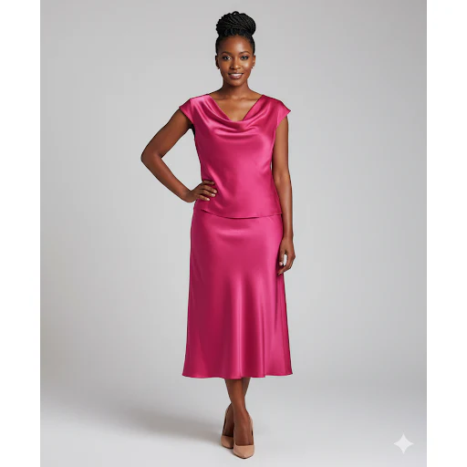 Solid Loose Collar Blouse And Fish Tail Midi Skirt 2pcs Set - Image 2