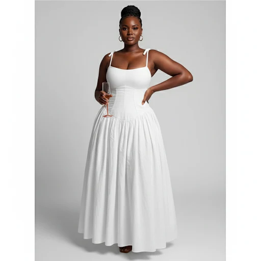 Plain Ruched Cami Long Dress - Image 3