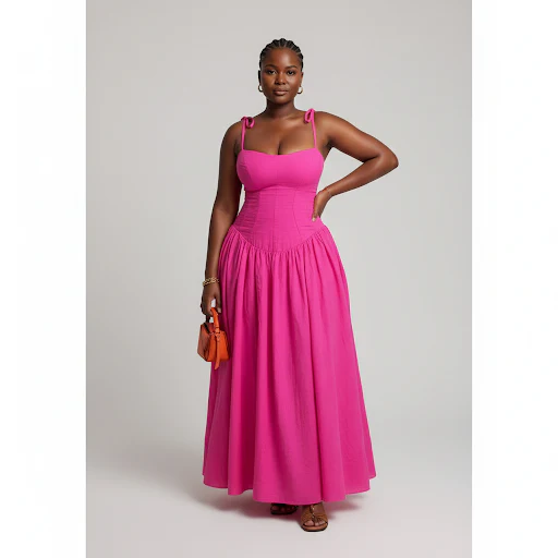 Plain Ruched Cami Long Dress - Image 4
