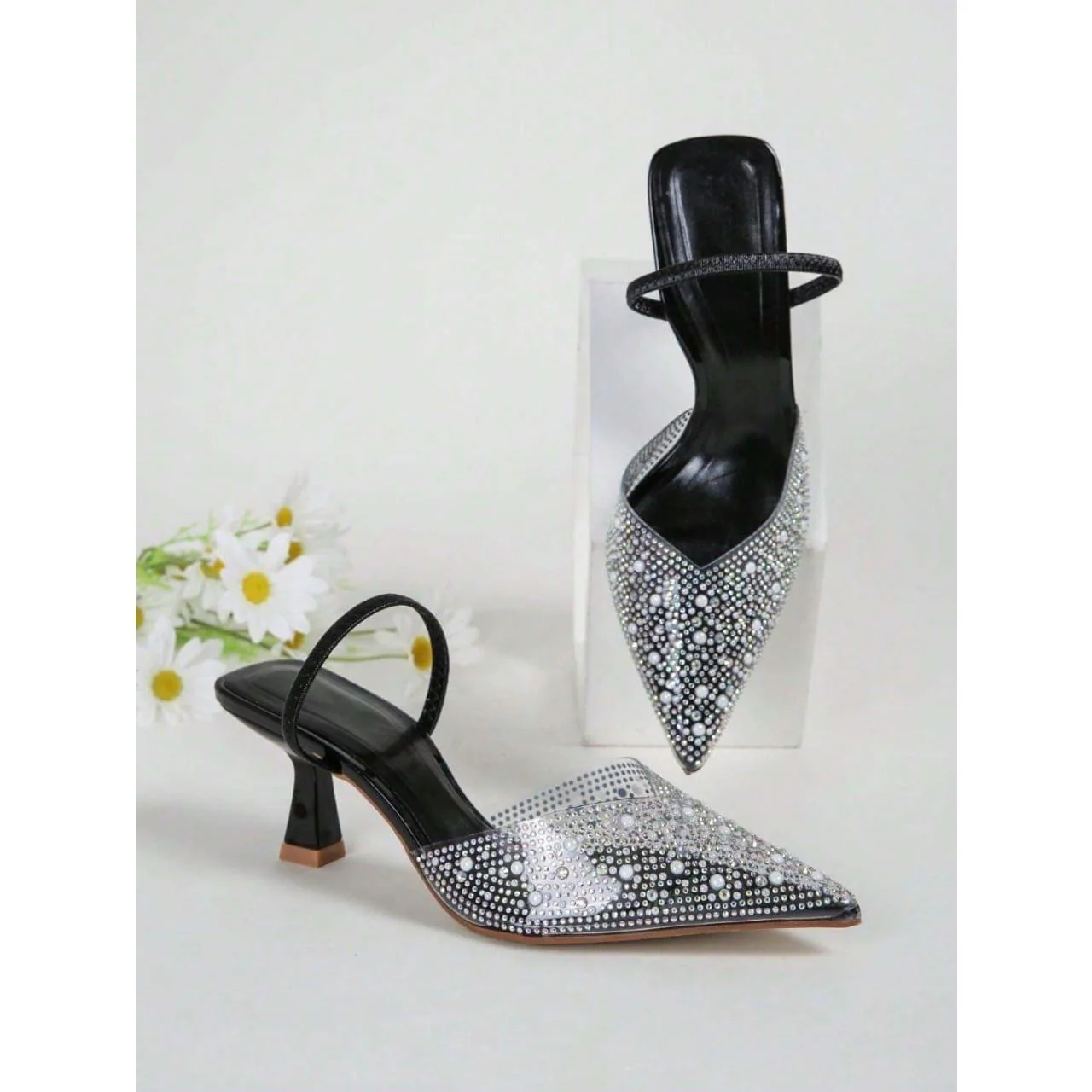 Solid Transparent Color Glitter Sandals Ankle Strap High Heels. - Image 2