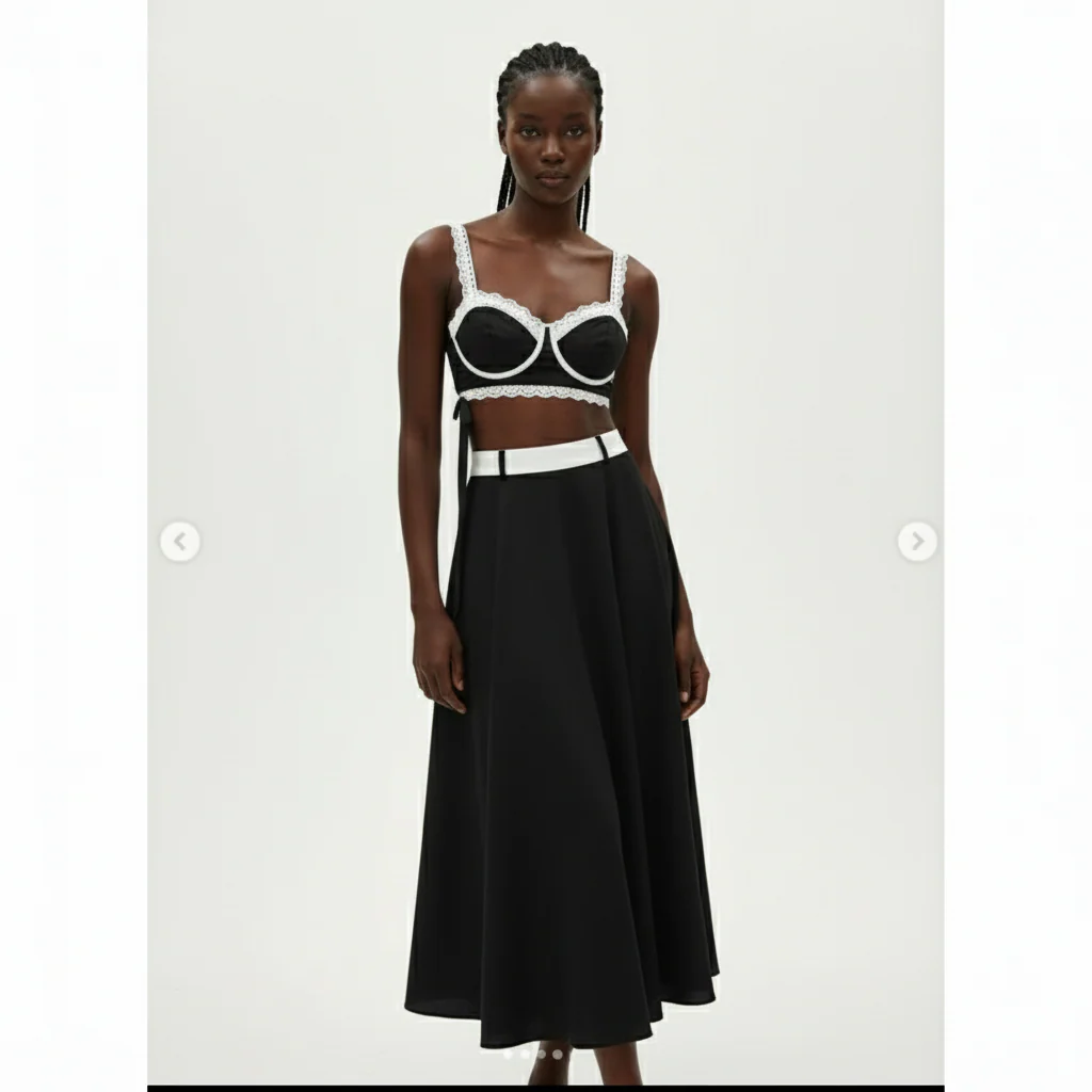 Spaghetti Strap Pajama Bra Top & Long Skirt 2 Piece Set