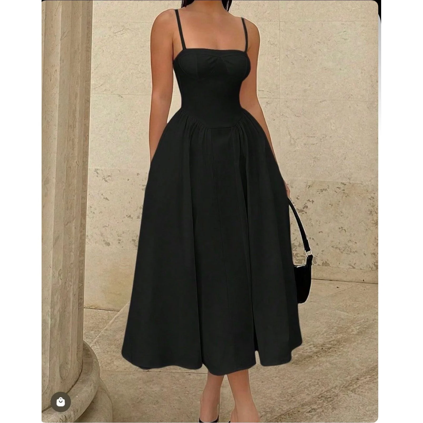 Spaghetti Strap Pleated Sleeveless Corset Midi Dress. - Image 7