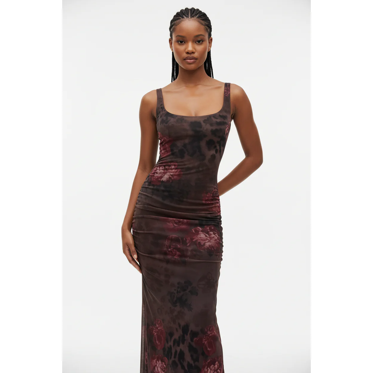 Spaghetti Strap Print Sleeveless Bodycon Long Dress - Image 3