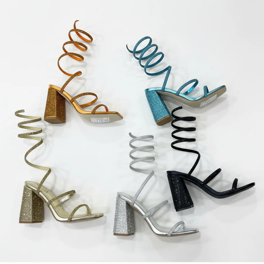 Spiral Rhinestone Thick Heel
