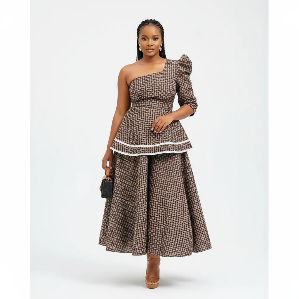 Split One Off-Shoulder African Ankara Dress.