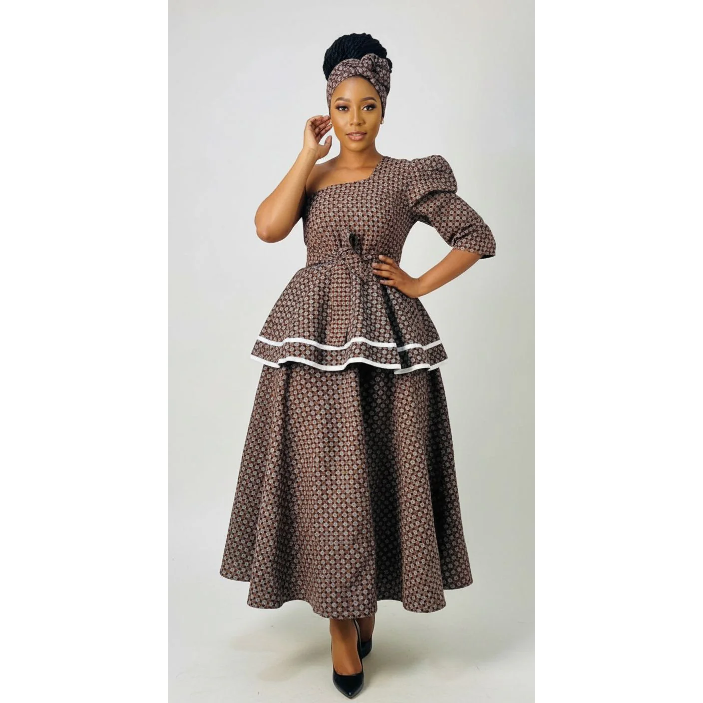 Split One Off-Shoulder African Ankara Dress. - Image 3