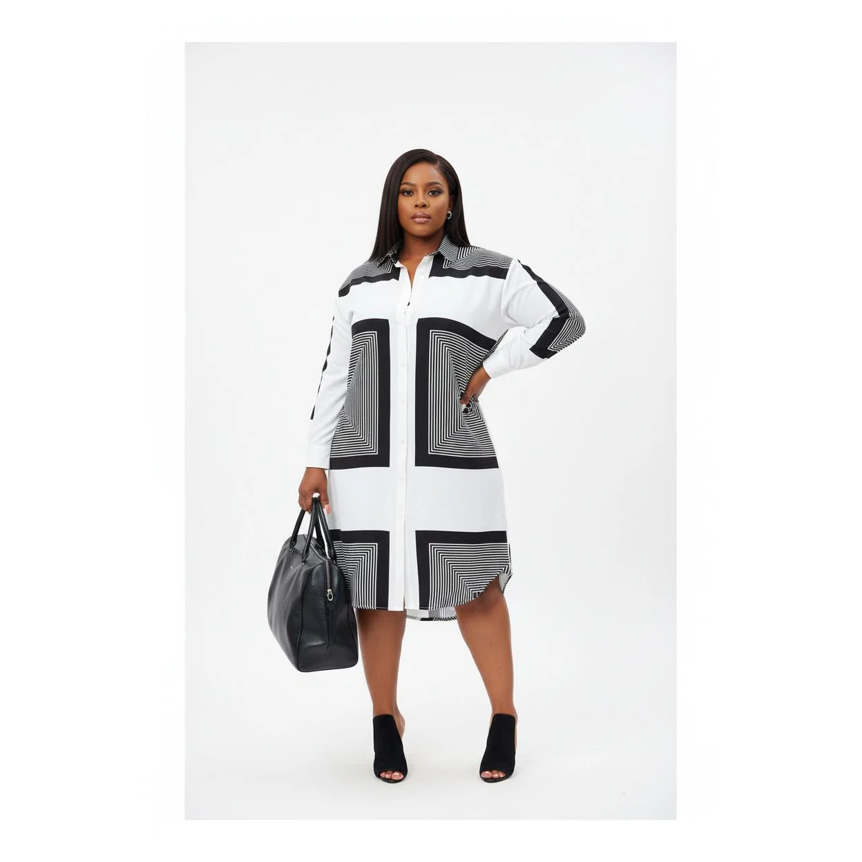 Square Abstract Print Plus-size Shirt Dress - Image 3
