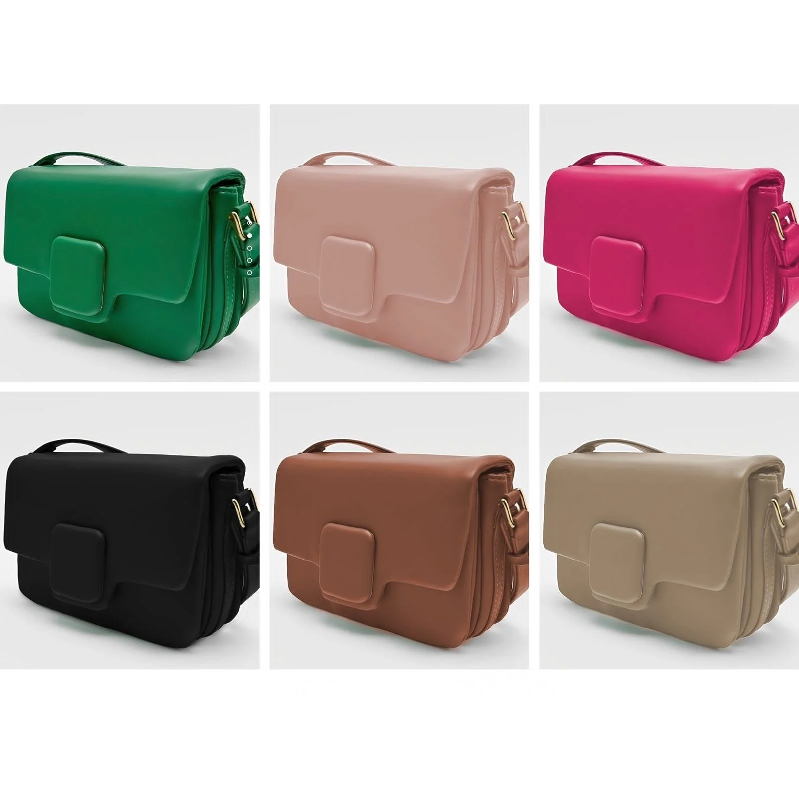 Square Button Solid Handbags. - Image 2