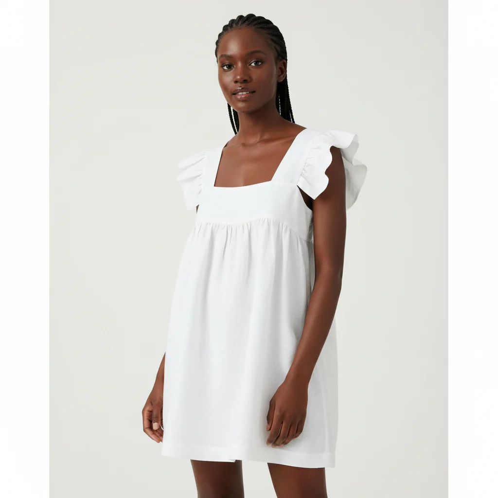 Butterfly Sleeve Square Neck Mini Dress