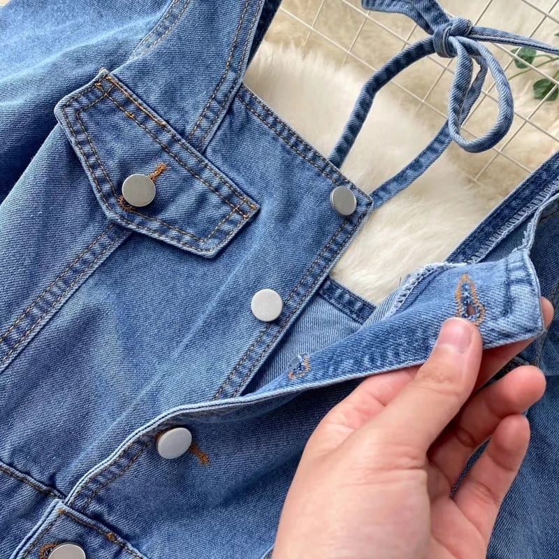 Square Neck Denim Pocket Dress - Image 3