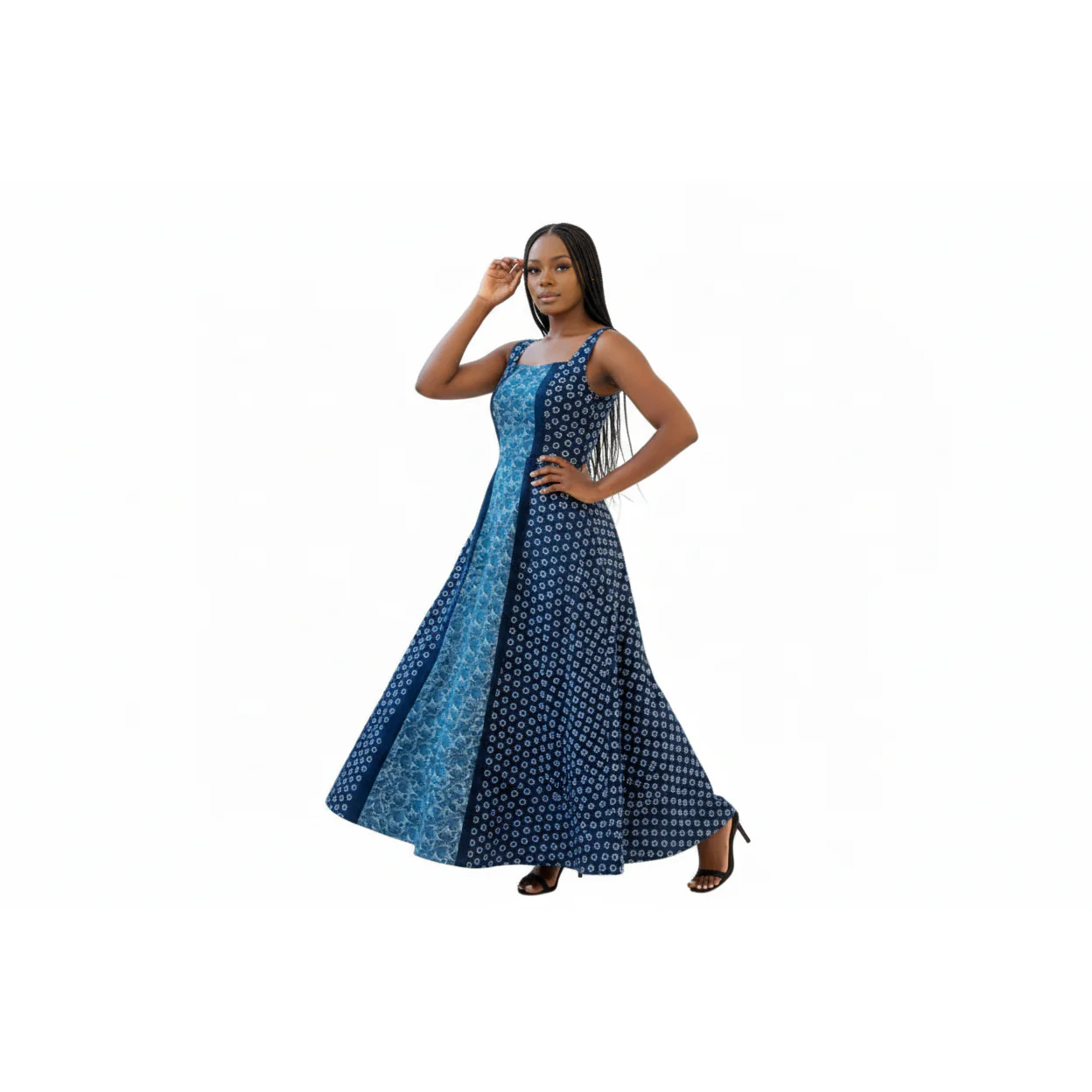Square Neck Geometric Panel  Traditional Maxi Dress - Image 3