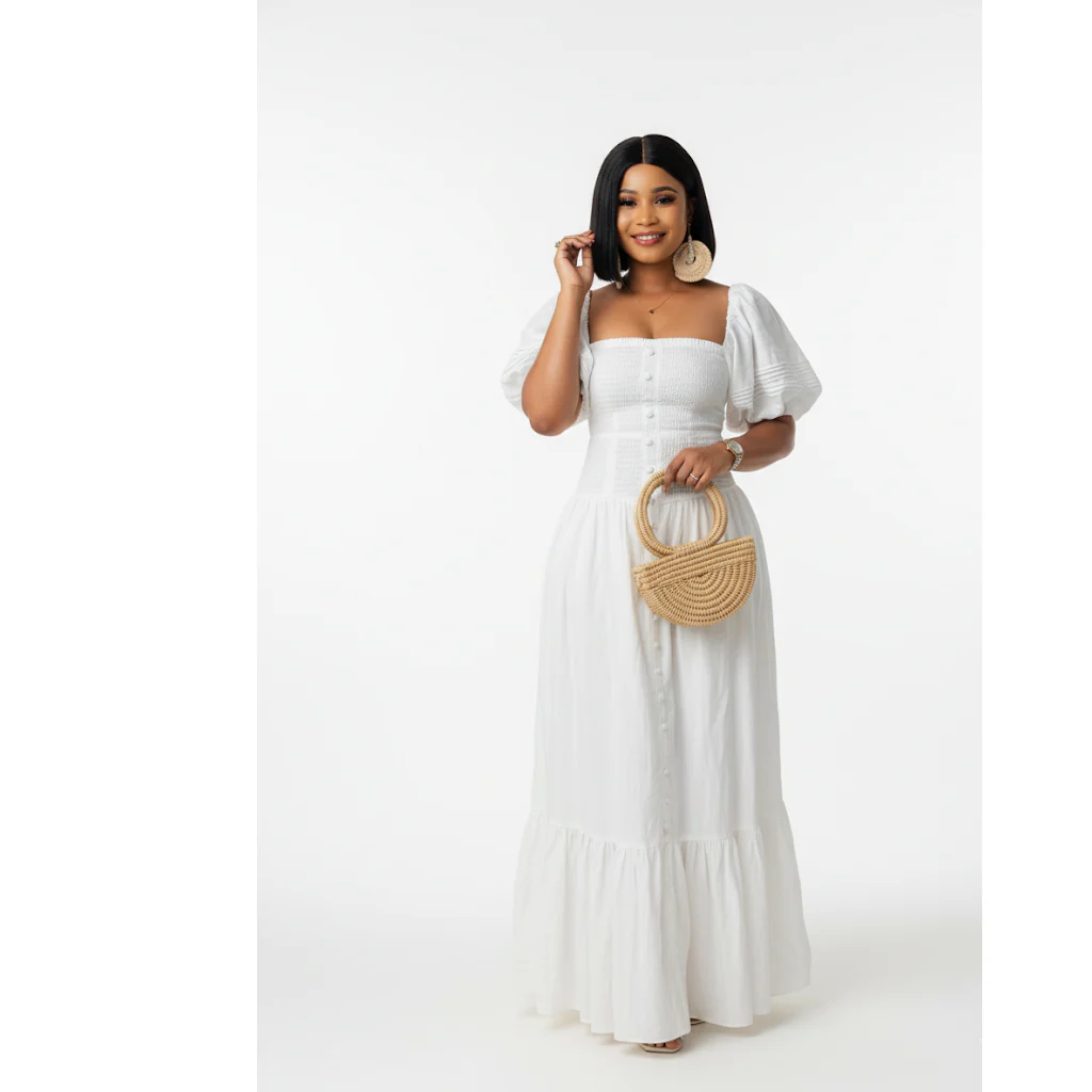 Square Neck Short Sleeve Flare Maxi Dress. - Image 2