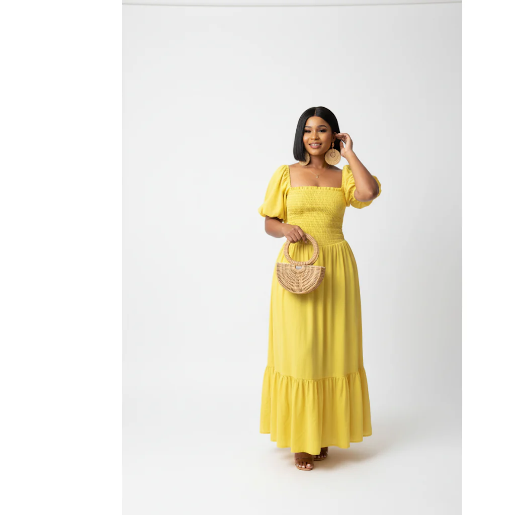 Square Neck Short Sleeve Flare Maxi Dress. - Image 3