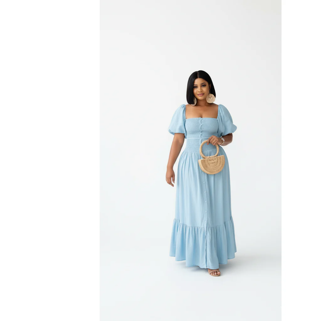 Square Neck Short Sleeve Flare Maxi Dress. - Image 4