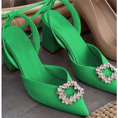 Square Rhinestone Thick Heel - Image 2
